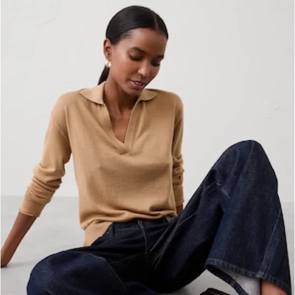 BANANA REPUBLIC MERINO‎ WOOL JOHNNY-COLLAR SWEATER NAVY NWT SIZE L - Picture 2 of 5